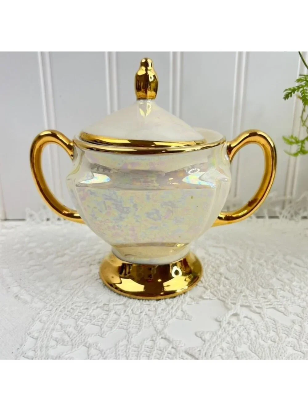 Vintage Cream & Sugar Set Heavy Gold TrimIridescent Pearl MCM